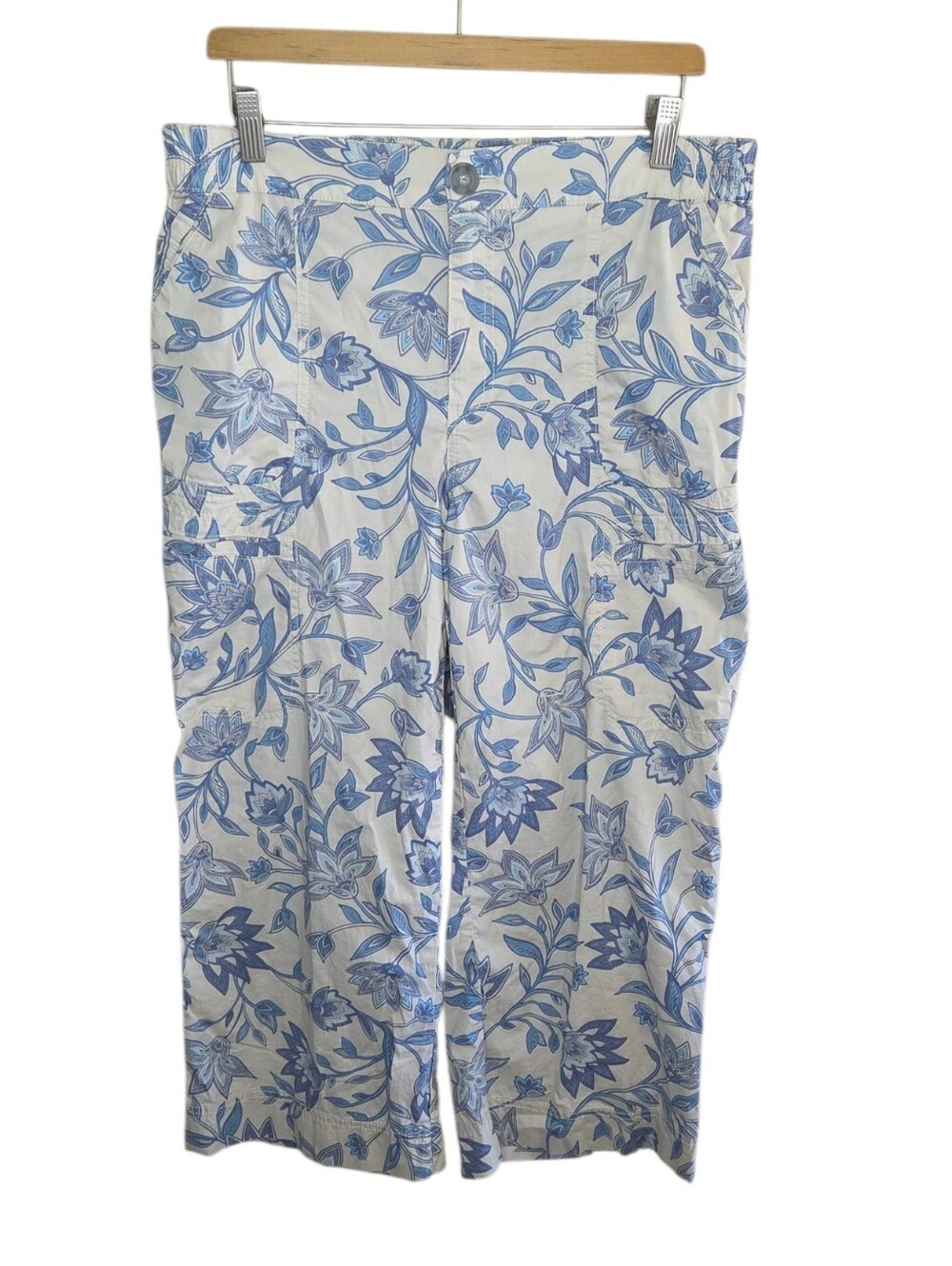 Democracy Cream & Blue Floral Print Cropped Capri Pants Size 12 Cottagecore